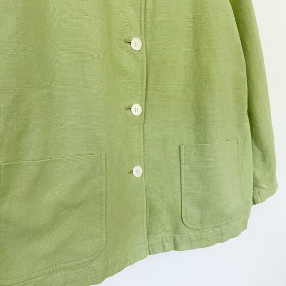 Vintage 90s Green Linen Chore Coat Barn‎ Jacket Lagenlook // Size 16 XL - Picture 4 of 4